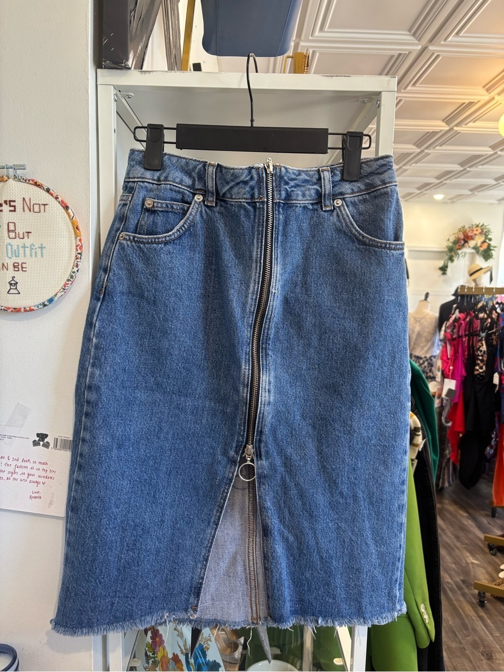 Topshop Blue Denim Zip-Front Straight Skirt